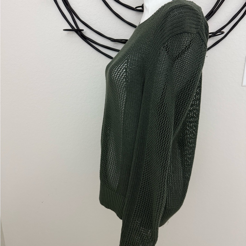 Athleta Forest Green Women's open knit Crew Neck Sweater - Picture 3 of 6